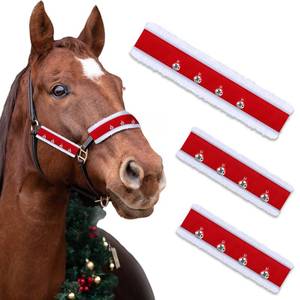 lot 6477 image: SilTriangle 3 Pcs Christmas Horse Santa Halter Bridle Cover with Jingle Bell Horse Halter Noseband Cheek Pieces Cover Christmas Tack Costume for Parade (Red and White)