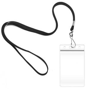 lot 6478 image: 2 Pack ID Card Badge Holders with Black Durable Cruise Lanyard, Vertical Waterproof Clear Extra Thick Plastic Name Tags for Office, School, Students, Teachers, Adults, Business, Kids, Conferences