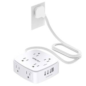 lot 6479 image: 6 Ft Surge Protector Power Strip - YISHU 8 Widely Outlets with 4 USB Ports, 3 Side Outlet Extender with 6 Feet Flat Extension Cord, Ultra Flat Plug, Wall Mount, Desk USB Charging Station, ETL, White