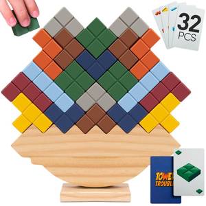 lot 6483 image: PATHFINDER PANDAS Tower Stack Game - 32PCS Wooden Balance Game with Building Blocks & Cards - Durable Tetra Tower Stacking for Kids & Adults - Fun 1 Player Balance Stacking Games