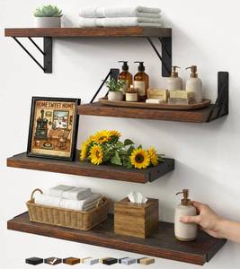 lot 6500 image: BAYKA Wall Shelves for Bedroom Decor, Floating Wall Shelves for Living Room Kitchen Storage, Mounted Rustic Wood Floating Shelves for Kids Books, Corner Shelf for Bathroom(Rustic Brown Set of 4)