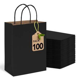 lot 6530 image: MESHA 100 Pack Black Gift Bags 8x4.25x10.5 Inch Kraft Paper Bags with Handles Bulk Craft Bag Medium Size for Wending Birthday Party Favor Retail Merchandise Bag