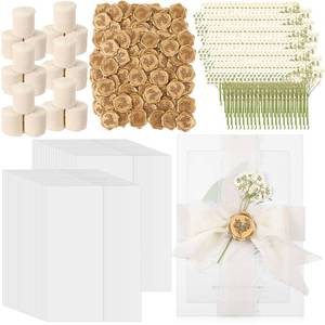lot 6531 image: Fuyoooo 100 Set Wedding Invitations Wraps Set Pre Folded Vellum Jackets for 5 x 7 Invitations Self Adhesive Gold Wax Seal Stickers Dried Babys Breath Flowers Chiffon Silk Ribbon for Craft DIY