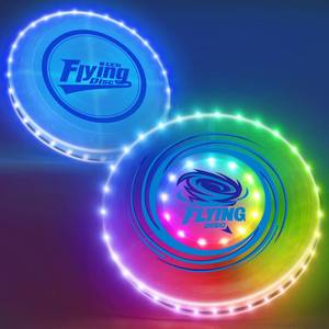 lot 6532 image: HYES 2 Pack Light up Flying Discs for Kids, Rechargeable Disc with 45 LEDs, 14 Lighting Modes(10)&Built-in Battery Disc(7.8), Glow in The Dark Ring for BeachCampingOutdoor Sport