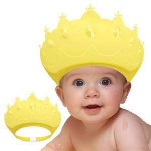 lot 6536 image: Baby Shower Cap Shield, Baby bath set shower cap, Visor Hat for Eye and Ear Protection for 0-9 Years Old Children,Cute Crown Shape Makes the Baby Bath More Fun (Yellow)