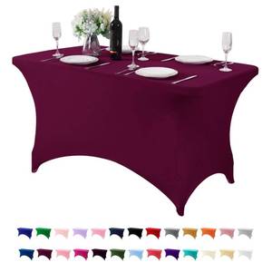 lot 6554 image: Hezuzo Spandex Table Cover for 4FT or 6ft or 8ft Table Universal Fitted Stretch Tablecloth for Party, Banquet, Wedding and Events-Burgundy