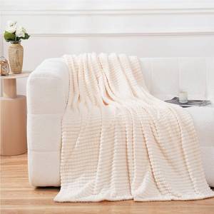 lot 6557 image: Puncuntex Flannel Fleece Throw Blanket Cream White 50x60, Super Soft Plush Cozy Blanket with 3D Jacquard Square Grid Design Luxury for Couch Sofa Chair