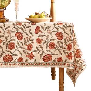 lot 6560 image: ISAENNE Designer French Small Rectangle Tablecloth,Linen Orange Floral Pattern Indoor Table Cloth,Wrinkle Resistant Decor Table Cloth for Dining Thanksgiving Kitchen Party,5571-Alvarado D