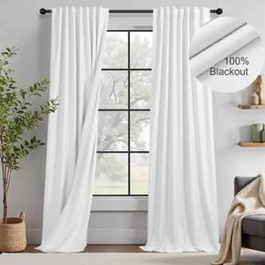 lot 6562 image: 100% Blackout White Elegant Curtains 94 Inch Long 2 Panel for Living RoomSunroom Thermal Insulated Darkening Curtains for Bedroom Windows Noise Cancelling Soundproof Farmhouse Drapes Office Back Tab