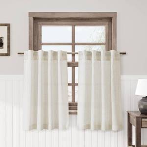 lot 6563 image: Nanspring Linen Cafe Curtains 30 Inch Length Light Filtering Semi Sheer Mini Curtains for Small Window Basement Bathroom Natural Back Tab Rod Pocket Pleated Short Sheer Kitchen Curtain 30x30 Cream