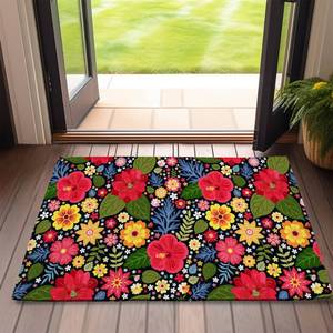 lot 6566 image: Front Door Mat,Colorful Flowers Indoor Outdoor Entrance Exotic Floral Welcome Doormats,Non-Slip Low Profile Entryway Mats for Porch Patio 17x30