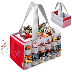 lot 6576 image: Partreko Carrying Case Compatible with Tonies Box with Audio Position, Portable Travel Storage Bag for Tonies Figures with 24 Elastic Strap, Soft Felt Organizer Case for Toniebox Accessories Gray&Red