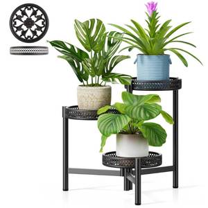 lot 6582 image: NQW Metal Plant Stand Indoor Outdoor, 3 Tier Corner Tall Plant Shelf for Multiple Plants, Tiered Plant Stand, Heavy Duty Flower Plant Holder, Folding Tall Rack for Garden Patio Lawn Balcony - BlackWave