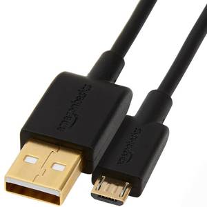 lot 6584 image: Amazon Basics USB-A to Micro USB Charging Cable, 480Mbps Data Transfer Speed, Gold-Plated Plugs, Compatible with Android Phones and Tablets, 6 Foot, Black