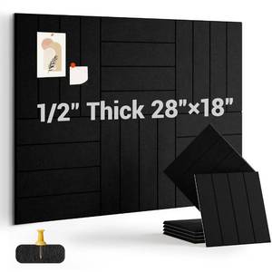 lot 6592 image: AkuDecor 12 Thick Cork Board for Office, 6 Pack Felt Wall Tiles -28x18 with Safe Adhesive Tabs, Large Bulletin Board, Push Pin Board Organizer Wall - Black