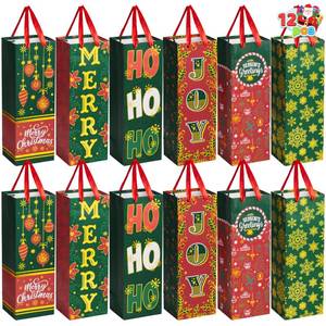 lot 6604 image: JOYIN 12 PCS Christmas Wine Gift Bags Holiday Wine Bottles Wrap Bags with Handles for Gift Wrap,Winter Holiday Anniversary Engagement Thanksgiving Home Table Decoration (14 x 5 x 4.75)