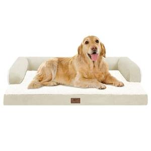 lot 6613 image: Large Dog Bed Orthopedic Washable Extra XL XLarge Big Dog Bed with Washable Bolster & Memory Foam Couch Sofa - Waterproof with Removable Cover - Beige