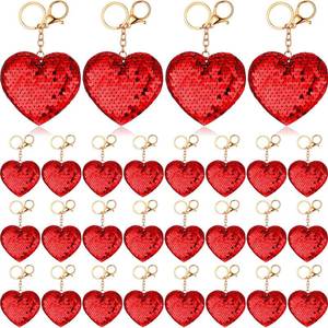 lot 6616 image: Loetere 48 Pcs Valentines Sequin Keychain Glitter Red Heart Sequin Key Rings Key Chains Backpack Bag Accessories Holiday Party Favors Decorations for Women Wedding Gift Exchange