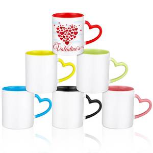 lot 6620 image: Mifoci 6 Pack Sublimation Mugs Bulk, 11 oz Blanks Sublimation Coffee Mugs with Heart Handle White Ceramic Coffee Cup for Mother Teacher School Office Employees Gifts(Multicolor)