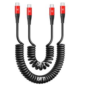 lot 6625 image: KIYODA Coiled USB C Cable for Car 3FT & 6FT, USB C to USB C Fast Charging Cable USB Type C Cord Compatible with iPhone 171615PlusProPro MaxMacBook Pro 2020iPad Pro 2020Samsung Galaxy S23-Red
