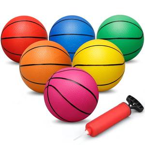 lot 6632 image: Dilabnba 6 INCH Rubber Basketball, Colorful Kids Mini Toy Ball, Childrens Basketballs with Pump, Indoor Outdoor Fun Sports for Kids and Adults(7 Pack)