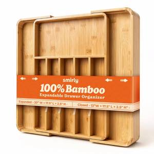 lot 6637 image: SMIRLY Silverware Drawer Organizer Bamboo Kitchen Drawer Organizer, Adjustable Utensil Holder and Cutlery Tray, Drawer Dividers for Flatware and Kitchen Utensils