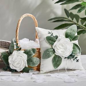 lot 6646 image: Otuuz Rustic Flower Girl Basket and Ring Bearer Pillow Set with 600 Pcs Rose Petals Flower Girl Basket Boho Rustic Flower Basket Wedding Flowers Boho Flower Girl Gift