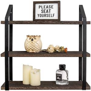lot 6647 image: Mkono Floating Wall Shelves 3 Tier 17 Inch Rustic Hanging Shelf with Metal Bracket Wall Mount Wood Storage Display Shelves for Living Room Bathroom Bedroom Kitchen Office,Medium