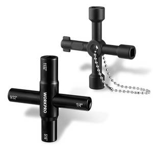 lot 6658 image: WORKPRO 2PC 4 Way Water Key Wrench, 40Cr Universal Utility Sillcock Key and Multifunctional Heavy-Duty Water Valve Key Tool for Faucet, Spigot, Electric Meter & Cabinet, 14, 932, 516, 1132