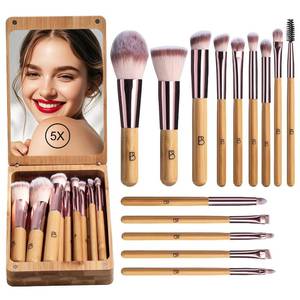 lot 6659 image: BS-MALL Travel Makeup Brush Set Kabuki Brushes Bamboo- Includes Eyeshadow Blush Brush & Foundation Brush For Liquid Makeup - 5X Magnifier Bamboo Mirror Case For Travel or On the Car Daily Use