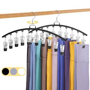 lot 6665 image: 2 Pack Legging Organizer for Closet 360° Swivel, Metal Gym Clothes Organizer w20 Clips Holds 20 Leggings, Hangers Space Saving, Closet Organizers and Storage, Dorm Room Organization Essentials, Black