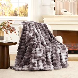 lot 6693 image: Cozy Bliss Faux Fur Throw Blanket for Couch, Cozy Warm Plush Striped Blanket for Sofa Bedroom Living Room, 50  60 Inches Tie-dye Grey