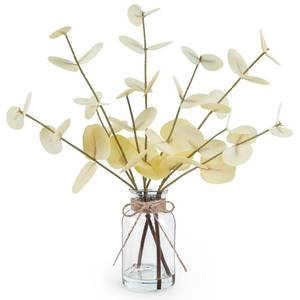 lot 6694 image: Artificial Eucalyptus Stems in Glass Vase with Faux Water, 14 Fake Plants for Home Decor, Coffee Table Centerpieces, Office, Bathroom & Farmhouse Weddings - Faux Plants Decorations