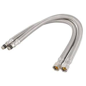 lot 6701 image: PLUMBINGMASTER 16 Faucet Supply Line, 38 Female Compression Thread M10 Male Connector, CUPC Braided Stainless Steel Water Hose for Sink Faucet 2 pcs