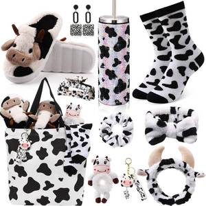 lot 6707 image: FillTouch 11 Pcs Cow Gifts Sets for Women Tumbler Slippers Socks Earrings Hair Scrunchies Headbands Tote Bag Cow Print Stuff for Graduation Birthday Mother Animal Lover Farm