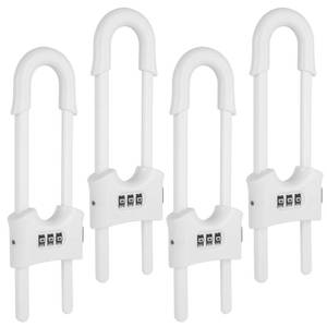 lot 6723 image: 4 Packs Sliding Cabinet Locks, Baby Proofing U-shaped Child Safety Latches Adjustable White Locks For Handles Knobs Drawers - White