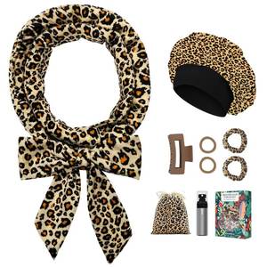 lot 6726 image: Gwabee No Heat Overnight Curl Headband - 70 Soft Ribbon Wrap for Long Hair, 9 PCS Curling Rods Set - Leopard Print Curls Headband