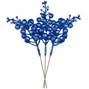 lot 6732 image: Lvydec 16pcs Christmas Glitter Berry Stems, 7.8 Artificial Christmas Picks for Christmas Tree Ornaments, DIY Xmas Wreath, Crafts, Holiday and Home Decor (Dark Blue)