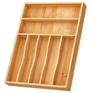 lot 6738 image: BAMEOS Bamboo Silverware Drawer Organizers, 11.9 inch Utensil Drawer Organizer for Kitchen Drawers, 7 Slots Total Large Flatware Organizer for Knives Cutlery Spoons Forks (Natural)