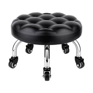 lot 6741 image: OBMMIRAO Pedicure Stool Low Roller Seat,Swivel stools Round Stool with Wheels, Black Low Chair with Wheels,PU Leather (Black StyleB)