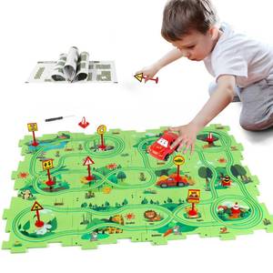 lot 6747 image: XAZASTOV Puzzle Track Car Play Set, Plastic Puzzles for Kids with Vehicles, Railcar Puzzle, Car Tracks for Toddlers, Toys Gifts for 3 4 5 6 Year Old Boys, Toddler Boy Toys 3-4