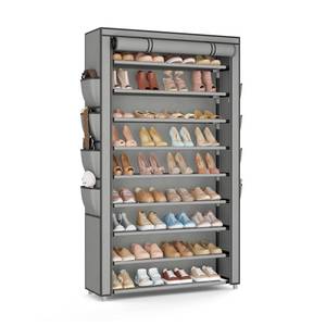 lot 6773 image: BrFoYu Shoe Rack with Cover, 10 Tier Shoe Organizer Storage for 40-50 Pairs Sneaker and Boots, Large Capacity, with 8 Pockets, Free Standing Tall Shoe Rack for Front Door Entrance, Closet, Grey