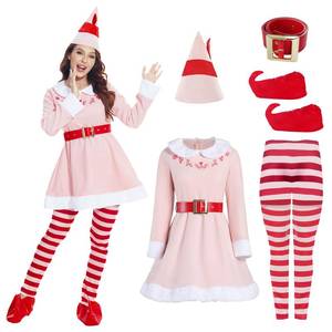 lot 6775 image: rumnigh Christmas Elves Costume For Women,Elves costume adult Women Christmas Cosplay Costume Full Set(Pink, Large)