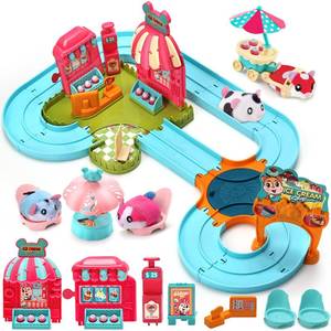 lot 6786 image: Hamster Car Track Toys for Kids - Pretend Play Ice Cream Theme Educational Track Car Games Set with 2 Mini Hamster Toys & Accessories, Birthday Gift for 3 4 5 6 7 Year Old Toddlers Boys Girls
