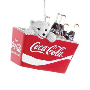 lot 6793 image: Coca-Cola Kurt Adler Polar Bear Cub in Coke Cooler Ornament, 2.75-Inch