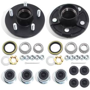 lot 6805 image: GREPSPUD 2Sets Trailer Hub Kits 5 on 4.5 for 3500 lbs 1-116 to 1-38 Tapered Axle, Idler Hub with Extra Dust Caps & Rubber Plugs, 5x4.5 Trailer Replacement Hub 5 Lug Bolt Trailer Wheel Hub Kit