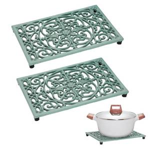 lot 6806 image: Sumnacon 9.6 x 6.3 Inch Cast Iron Trivet, 2 Pack Metal Trivets with Rubber Feets,Iron Trivet for Hot Dish Pot Pan Plate Teapot,Heat Resistant Trivets Cast Iron for Kitchen Cooktop Dining Table, Green