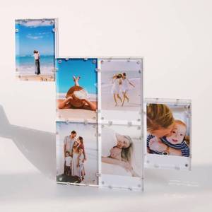 lot 6818 image: Roafilia 6-Pack Connectable Magnetic Acrylic Photo Frames for Fujifilm Instax Minifilm, 2x3 Film &2.36x3.54 Freestanding Double-Sided Display (Holds 12 Photos), 8mm8mm Thickness Clear Picture Frame for Polaroid & Kodak Printers