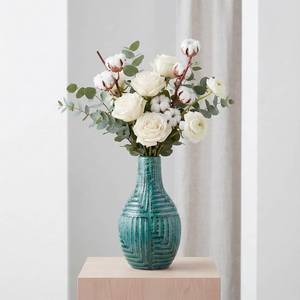 lot 6831 image: hjn Teal Hand-Glazed Ceramic Vase - 9.4 H Modern Decorative Centerpiece Vase for FreshDried Flowers, Home Decor for Living Room Bookshelf Mantel  Wedding Housewarming Gift