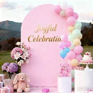 lot 6834 image: 7.2FT Baby Pink Arch Cover,Spandex Fitted Wedding Arch Stand Covers Round Top Chiara Backdrop Cover for Birthday Party Ceremony Banquet Decoration